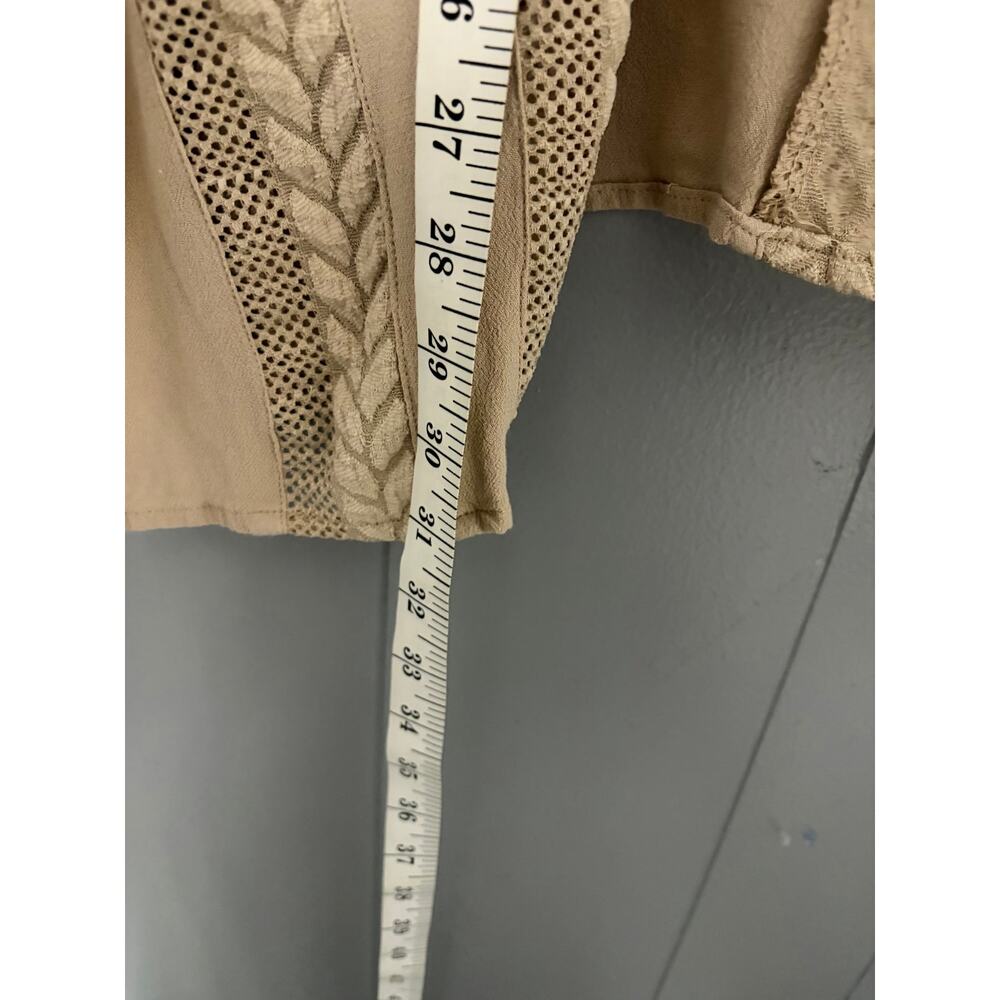Umgee Tan Lace Mesh Open Ruffle Short Sleeve Boho Western Kimono Cardigan M/L - Picture 5 of 7